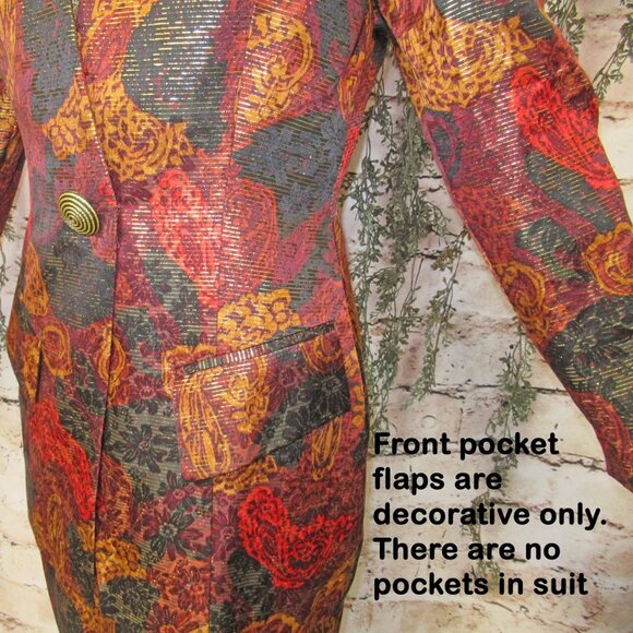 36 bust 2-piece silk suit GILLIAN logo 1980s paper hang tag, Tunic length Blazer - Picture 5 of 11